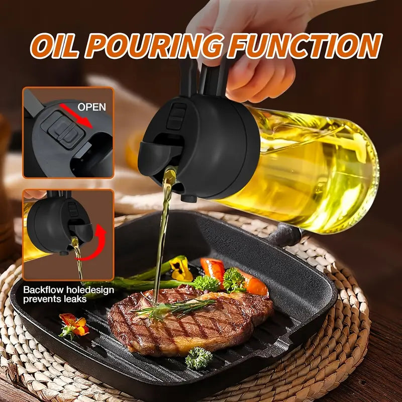Portable Oil Sprayer And Dispenser 2-In-1, Olive Oil Mister And Pourer, 470ML Glass Kitchen Oil Spray Bottle for Cooking, BBQ, Air Fryer, Baking, Salad