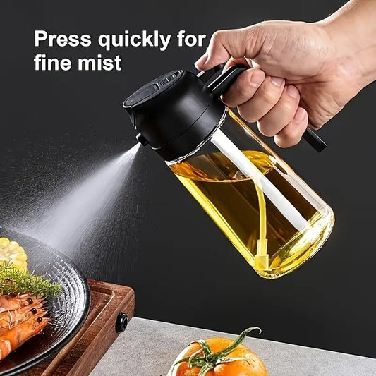 Portable Oil Sprayer And Dispenser 2-In-1, Olive Oil Mister And Pourer, 470ML Glass Kitchen Oil Spray Bottle for Cooking, BBQ, Air Fryer, Baking, Salad