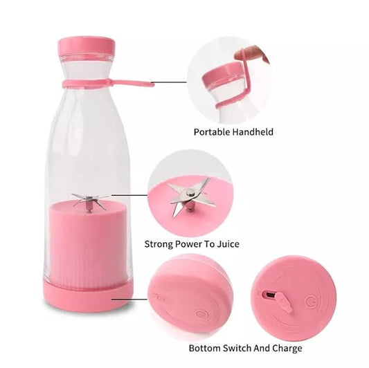 Mini Juicer Blender Bottle - Portable Juicer Machine, USB Rechargeable Juice Maker for Juices, Shakes and Smoothies. (Pink)