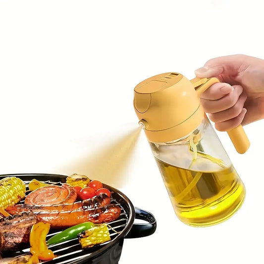 Portable Oil Sprayer And Dispenser 2-In-1, Olive Oil Mister And Pourer, 470ML Glass Kitchen Oil Spray Bottle for Cooking, BBQ, Air Fryer, Baking, Salad